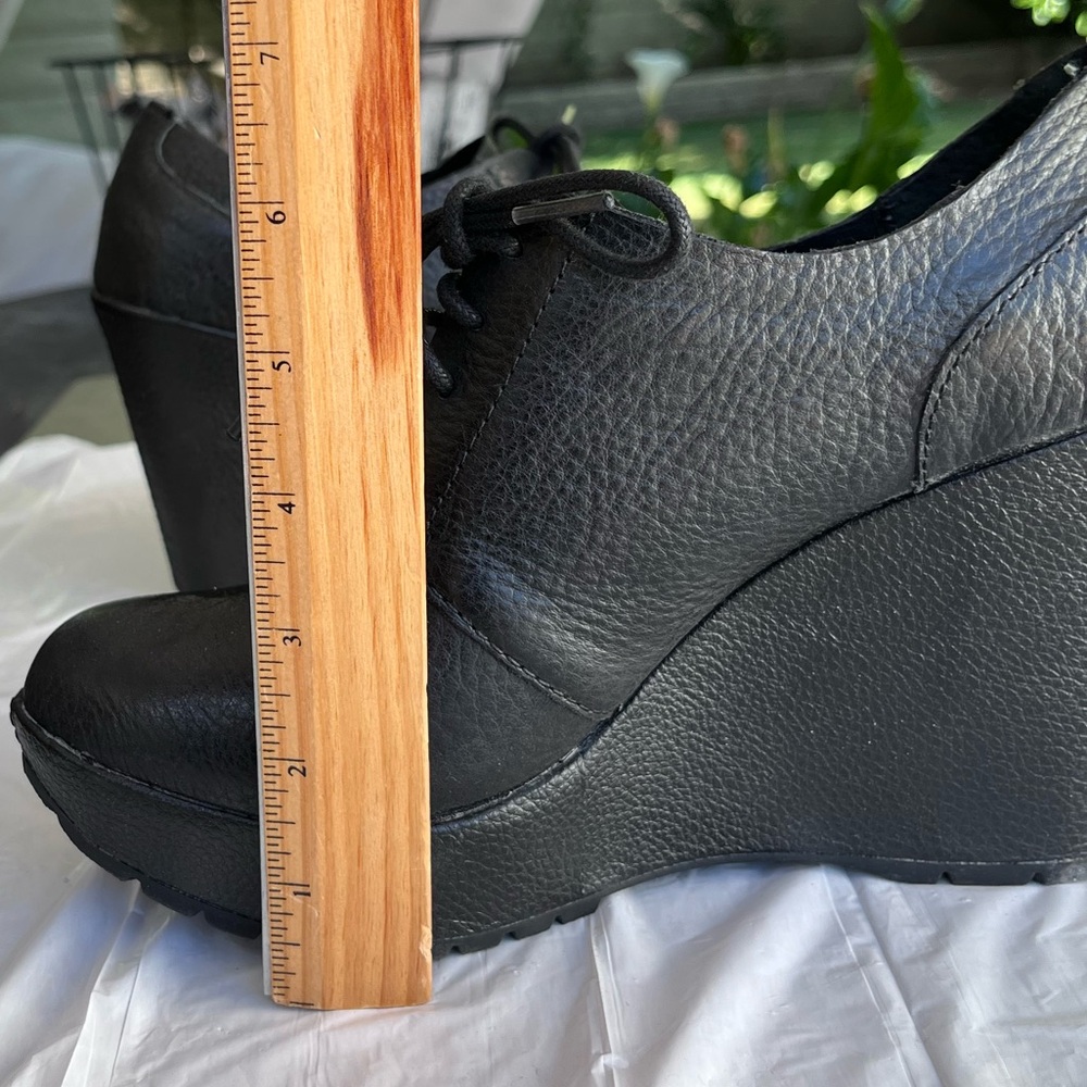 New without tag. Black Wedge Lace-Up Platform Shoes - Picture 7 of 8